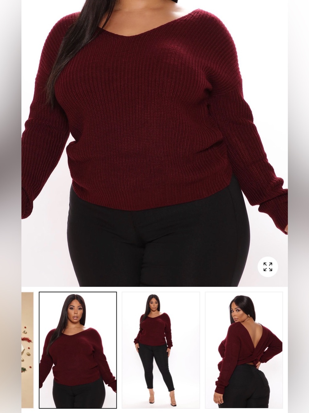 Women’s V-Neck Ribbed Sweater - Burgundy